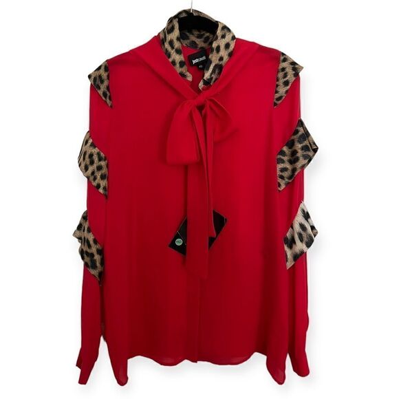 Just Cavalli Roberto Cavalli Silk Ruffle Button Down Blouse, NWT, Sz 40 - Picture 1 of 3